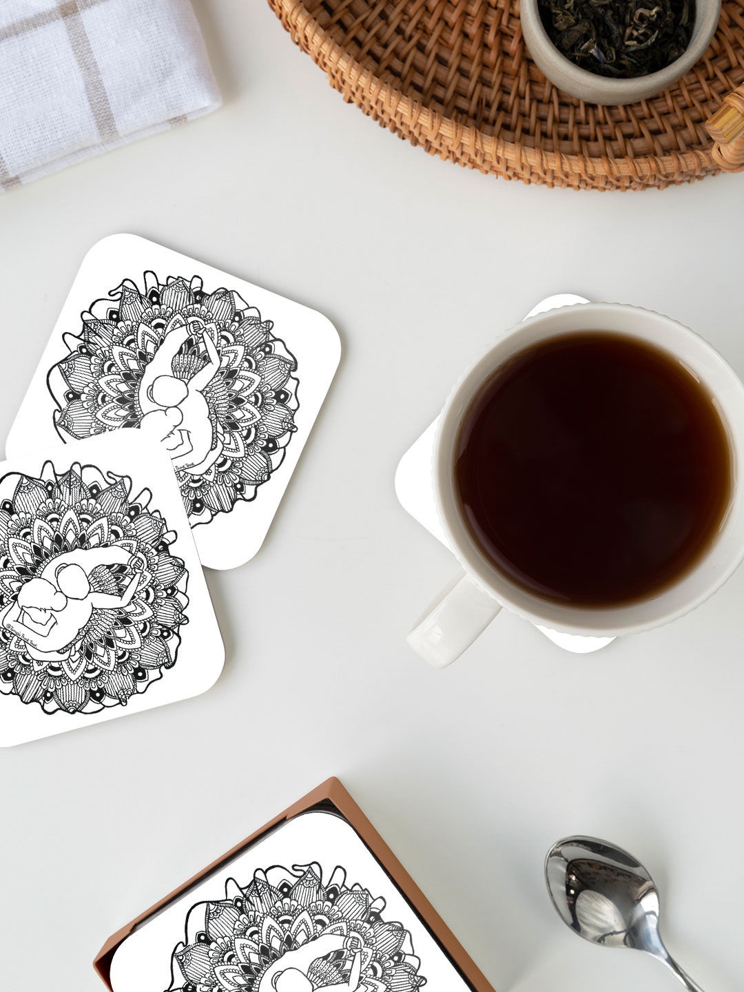 

macmerise White & Black Couple Dance Design Printed MDF Wooden Square Coaster
