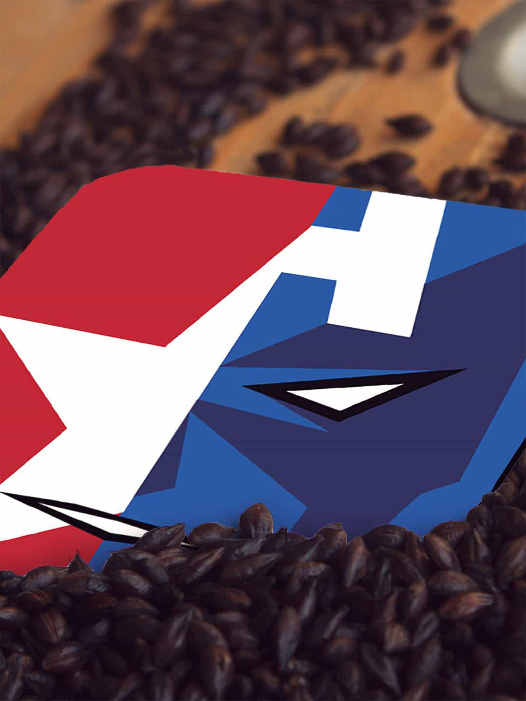 

macmerise Red & Blue Face Focus Captain America Design Square MDF Wooden Coaster