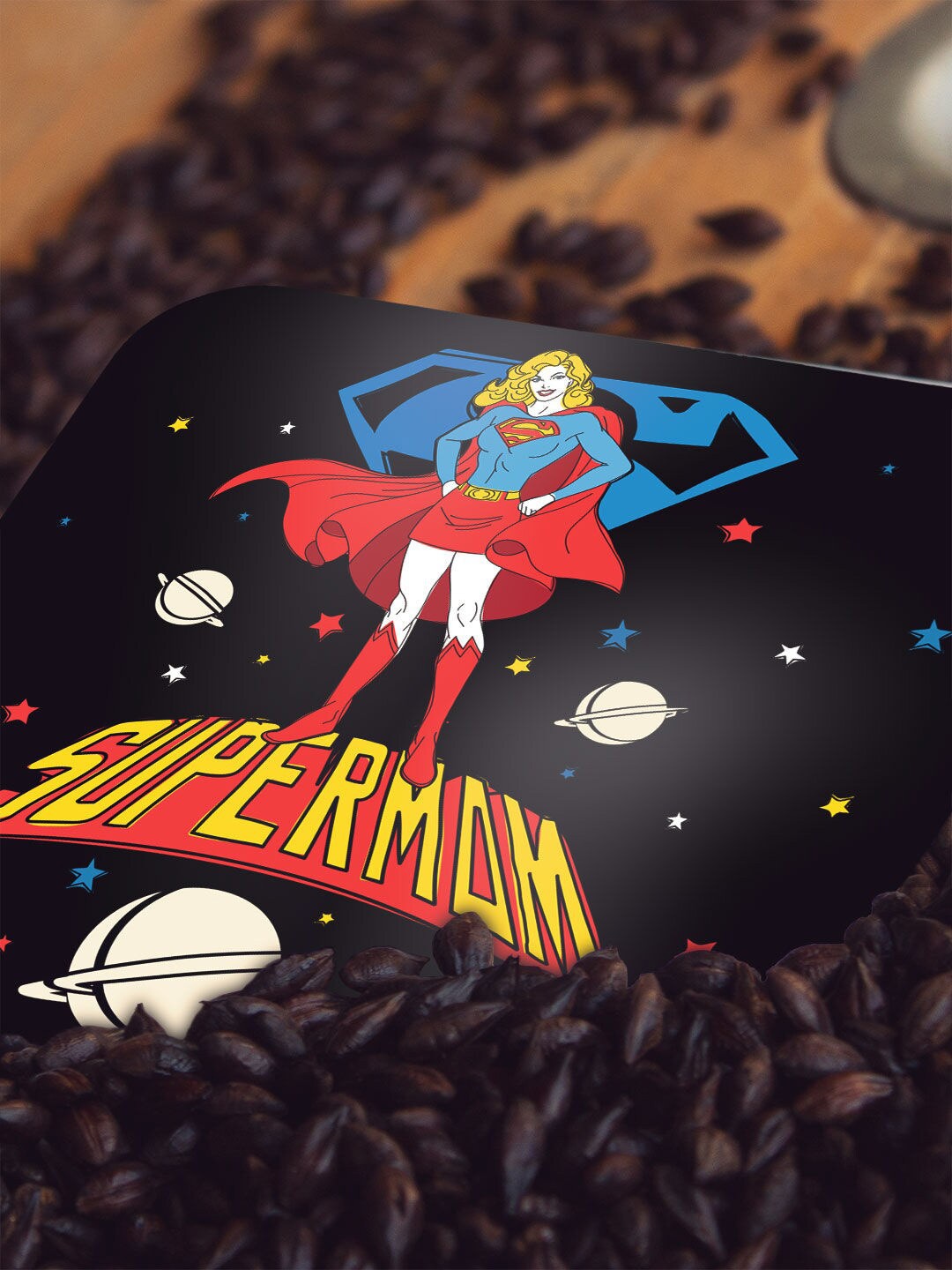 

macmerise Black & Red Supermom Design Square MDF Wooden Coaster