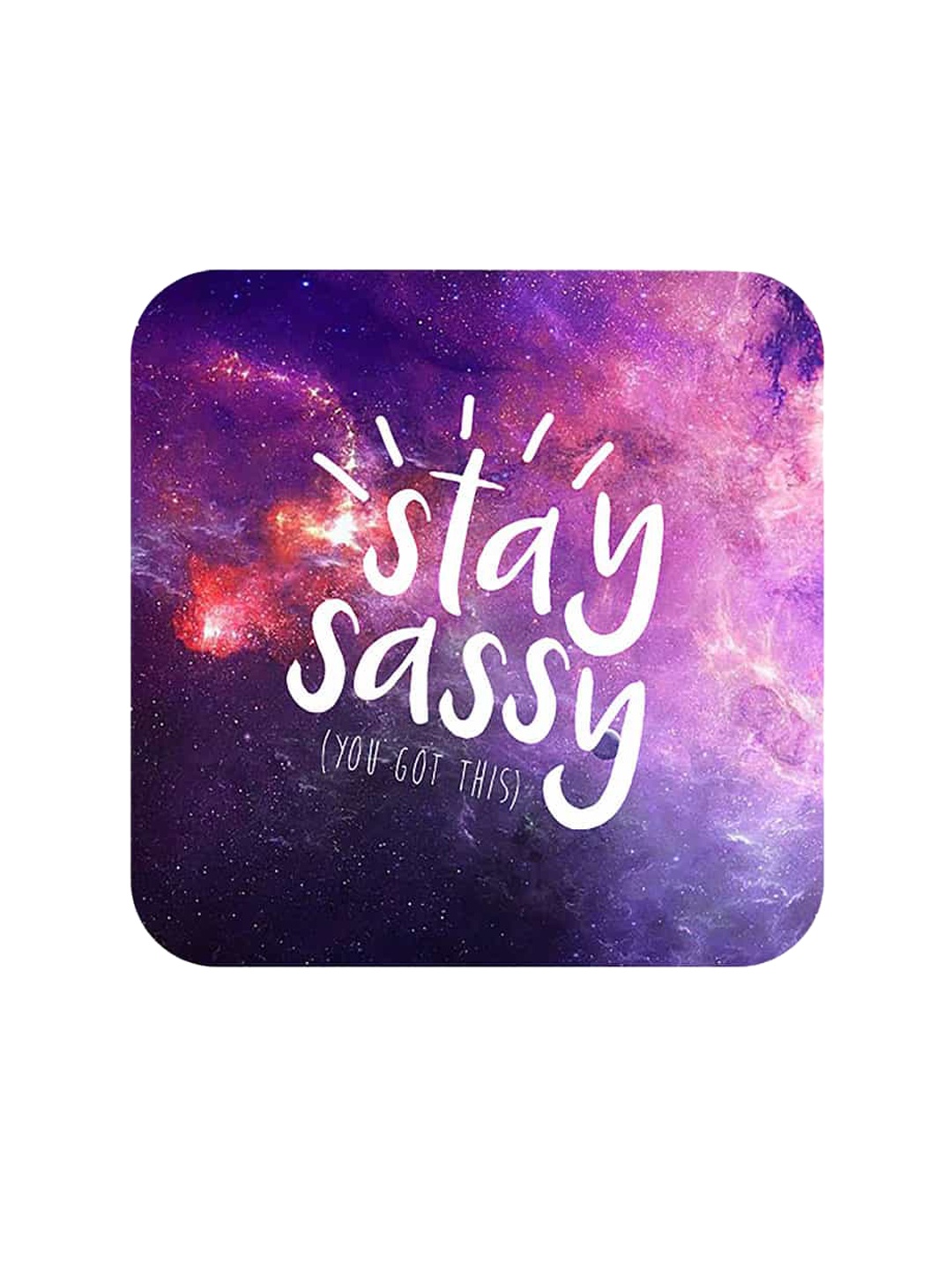 

macmerise Purple Colored & White Stay Sassy Design Square MDF Wooden Coaster