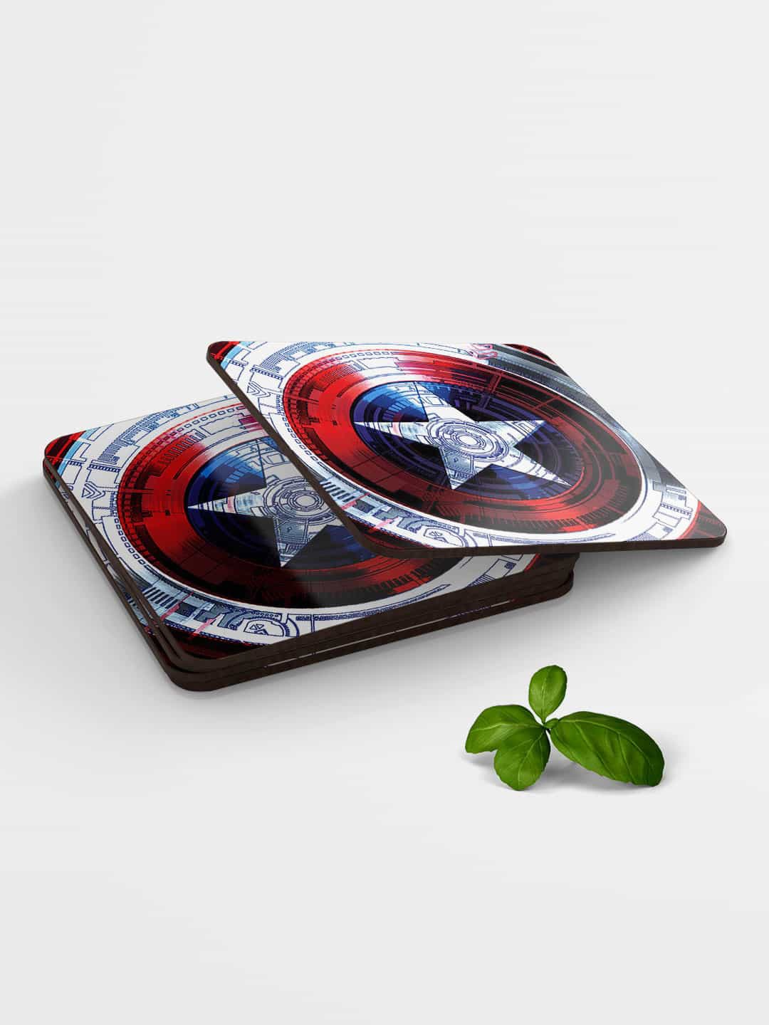 

macmerise Red & White Captains Shield Decoded Design Square MDF Wooden Coaster