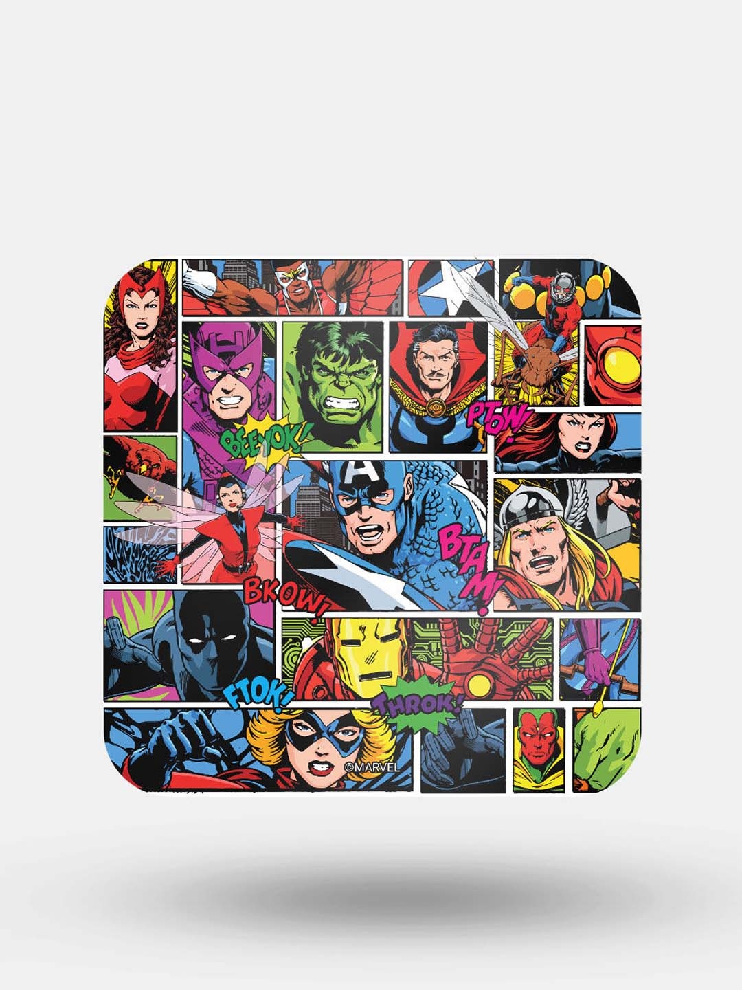 

macmerise Red & Blue Comic Marvel Design Printed MDF Wooden Square Coaster