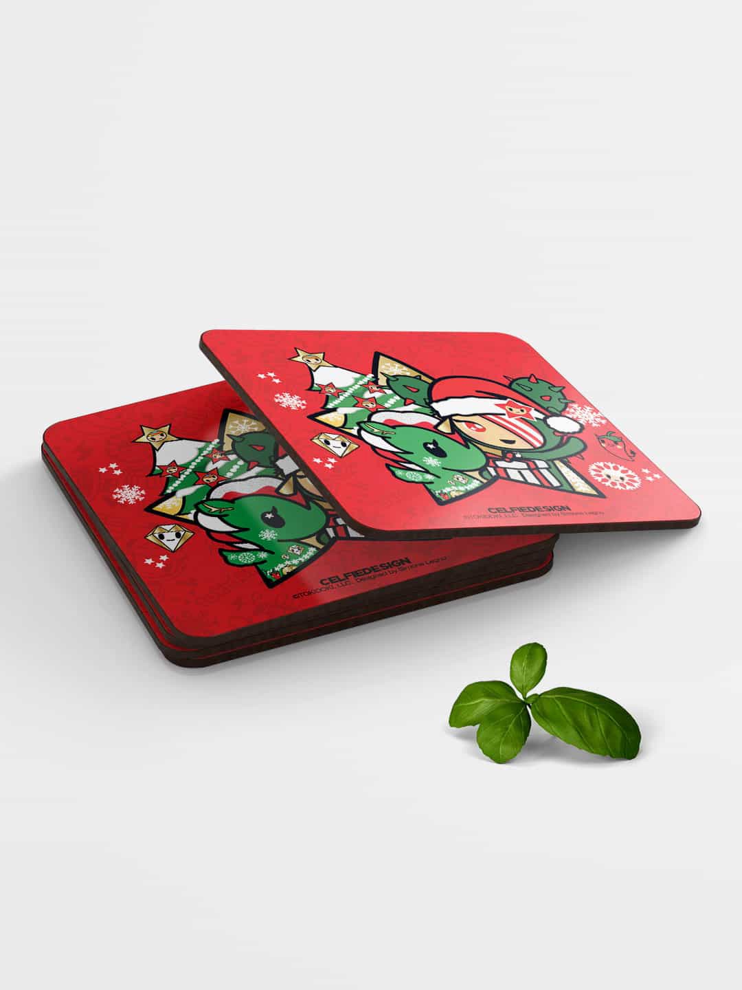 

macmerise Red & Green TD Merryland Design Printed MDF Wooden Square Coaster