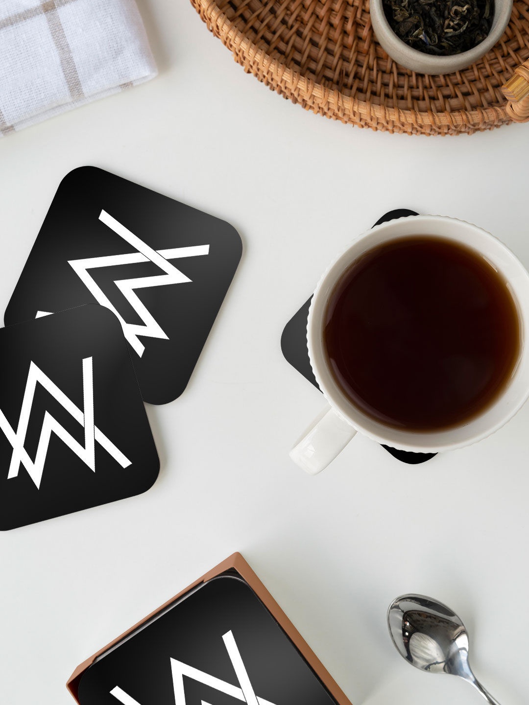 

macmerise Black & White Alan Walker Logo Design Square MDF Wooden Coaster