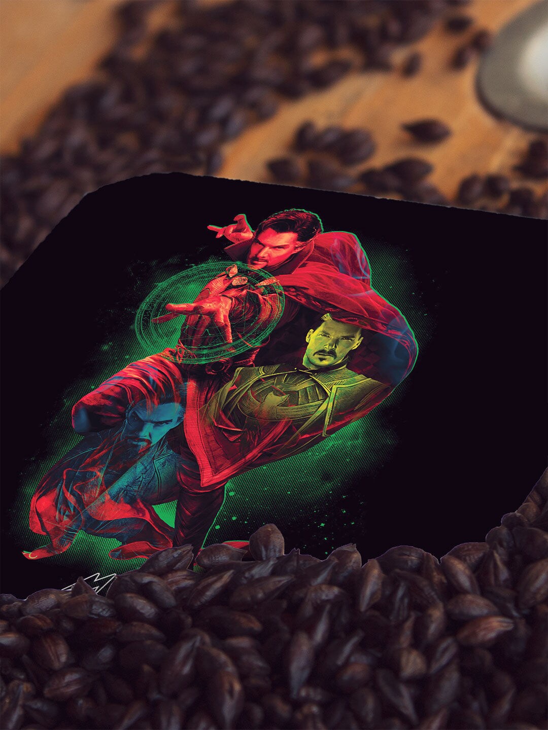 

macmerise Black & Red Dr Strange Triple Exposure Design Printed MDF Wooden Square Coaster