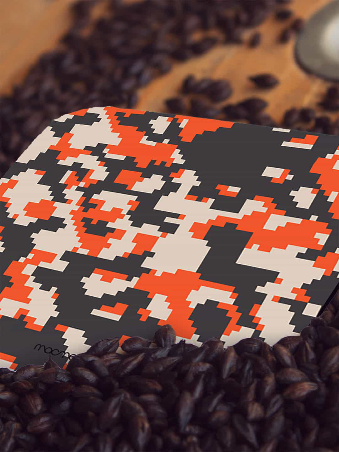 

macmerise Orange-Colored & Grey Camo Pixel Flame Design Printed MDF Wooden Square Coaster