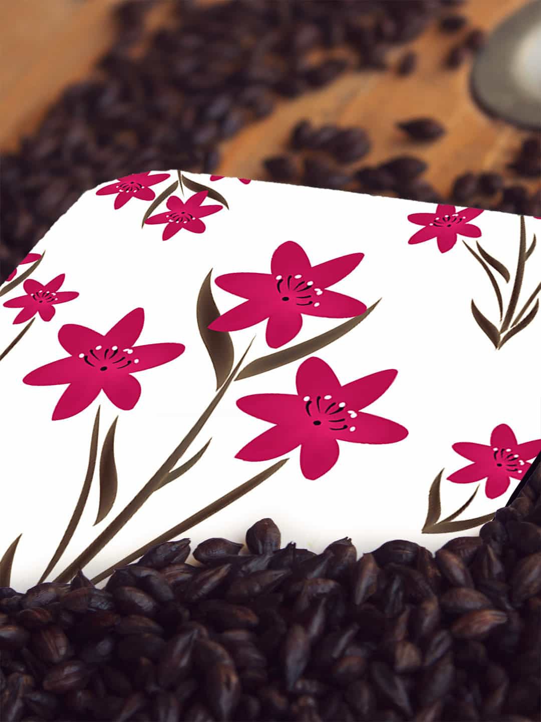 

macmerise White & Pink SK Zephyr Lily Design Printed MDF Wooden Square Coaster