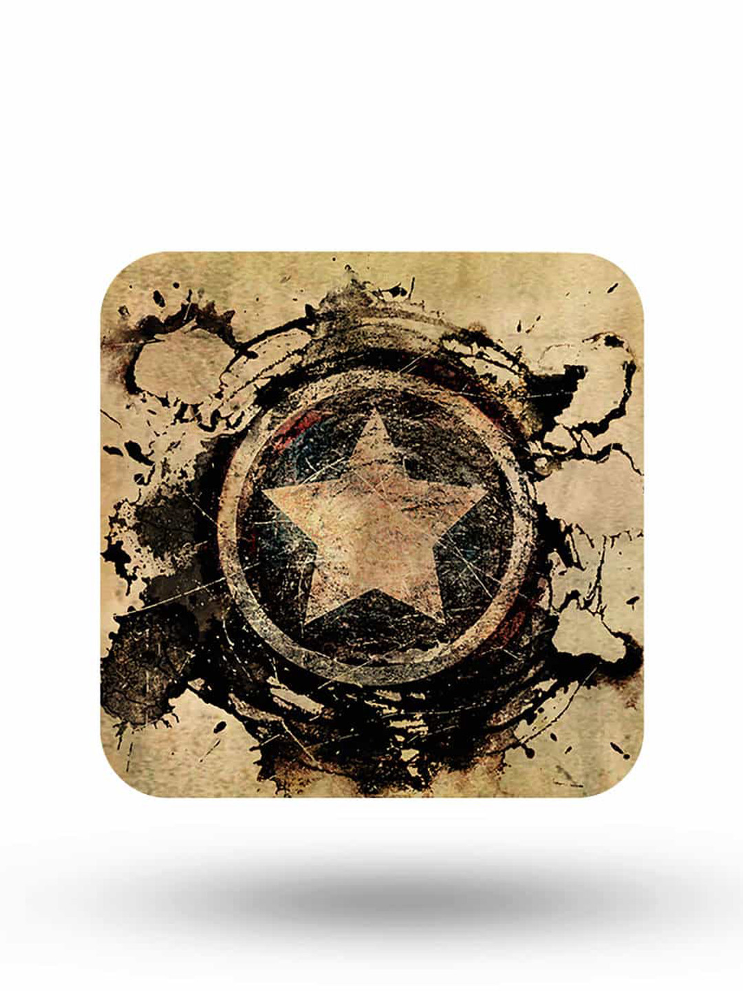 

macmerise Beige & Black Symbolic Captain Shield Design Square MDF Wooden Coaster