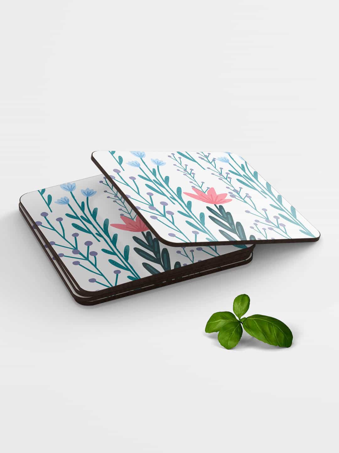 

macmerise White & Blue SK Cozy Coral Design Square MDF Wooden Coaster