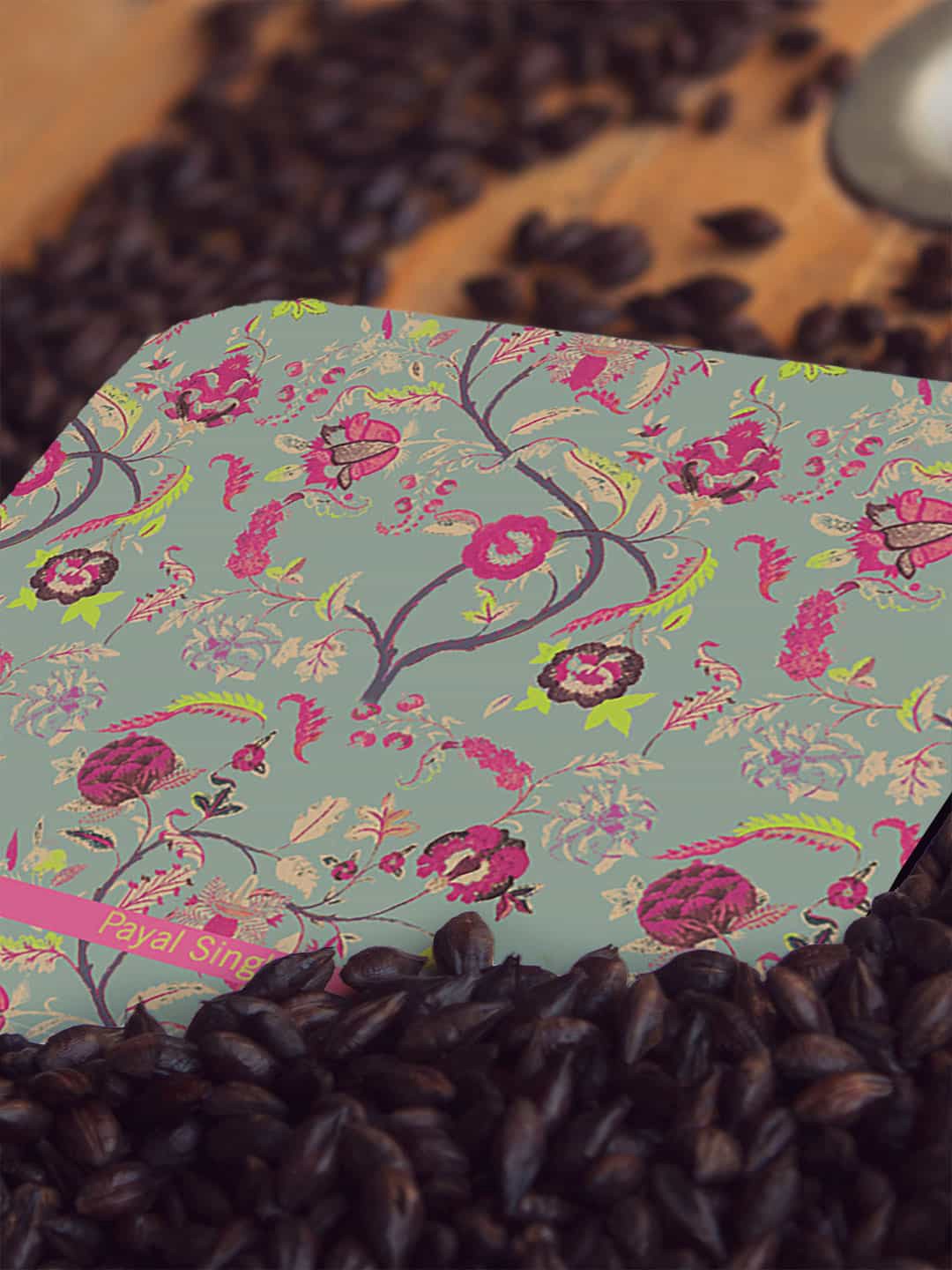 

macmerise Grey & Pink Payal Singhal Chintz Print Design Square MDF Wooden Coaster
