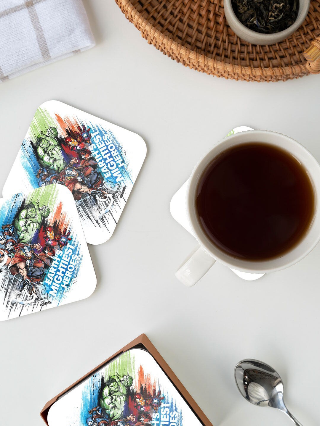 

macmerise White & Blue Jim Earth's Mightiest Heroes Design Square MDF Wooden Coaster