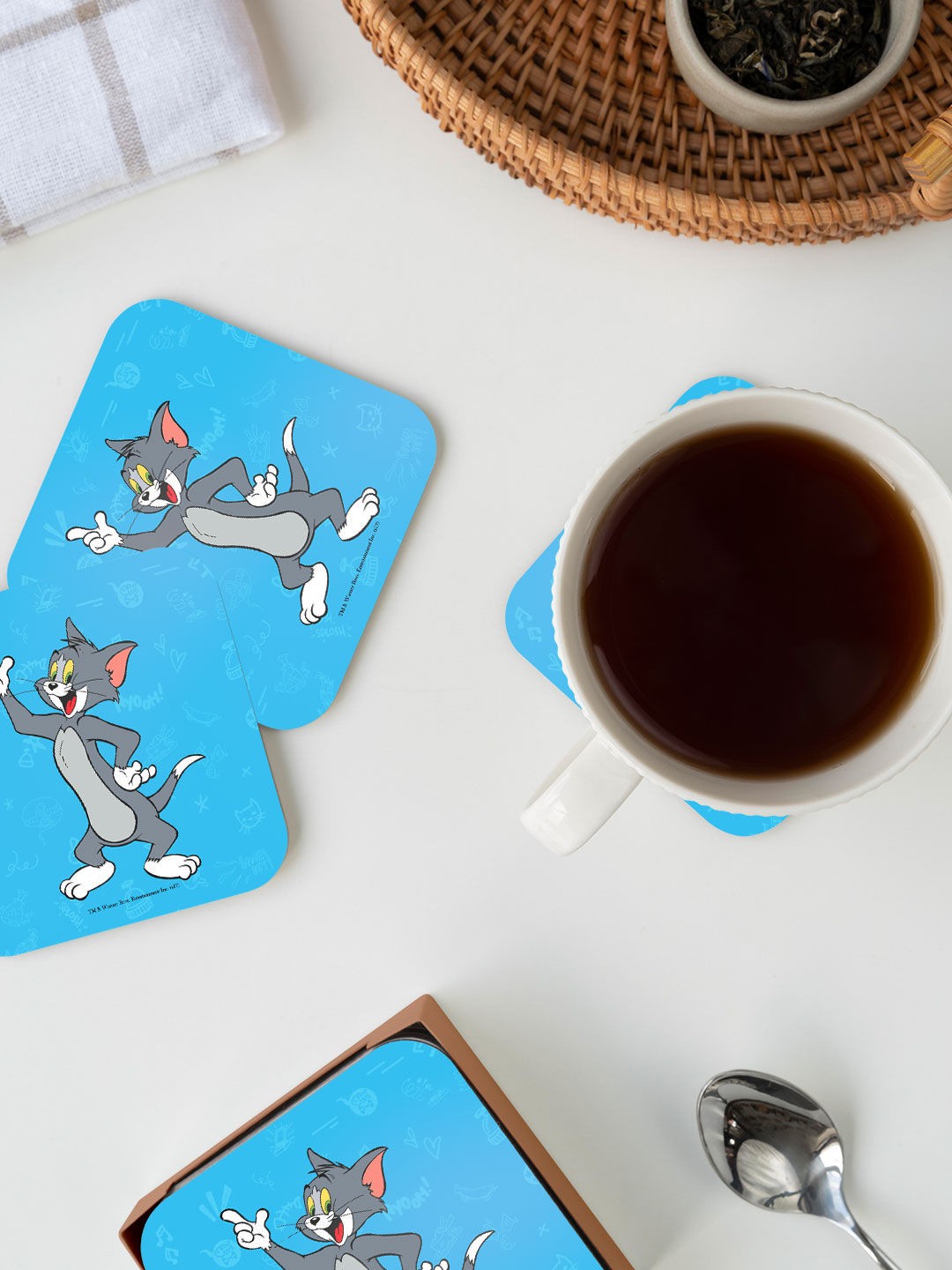 

macmerise Blue & Grey Valentine Tom Design Square MDF Wooden Coaster