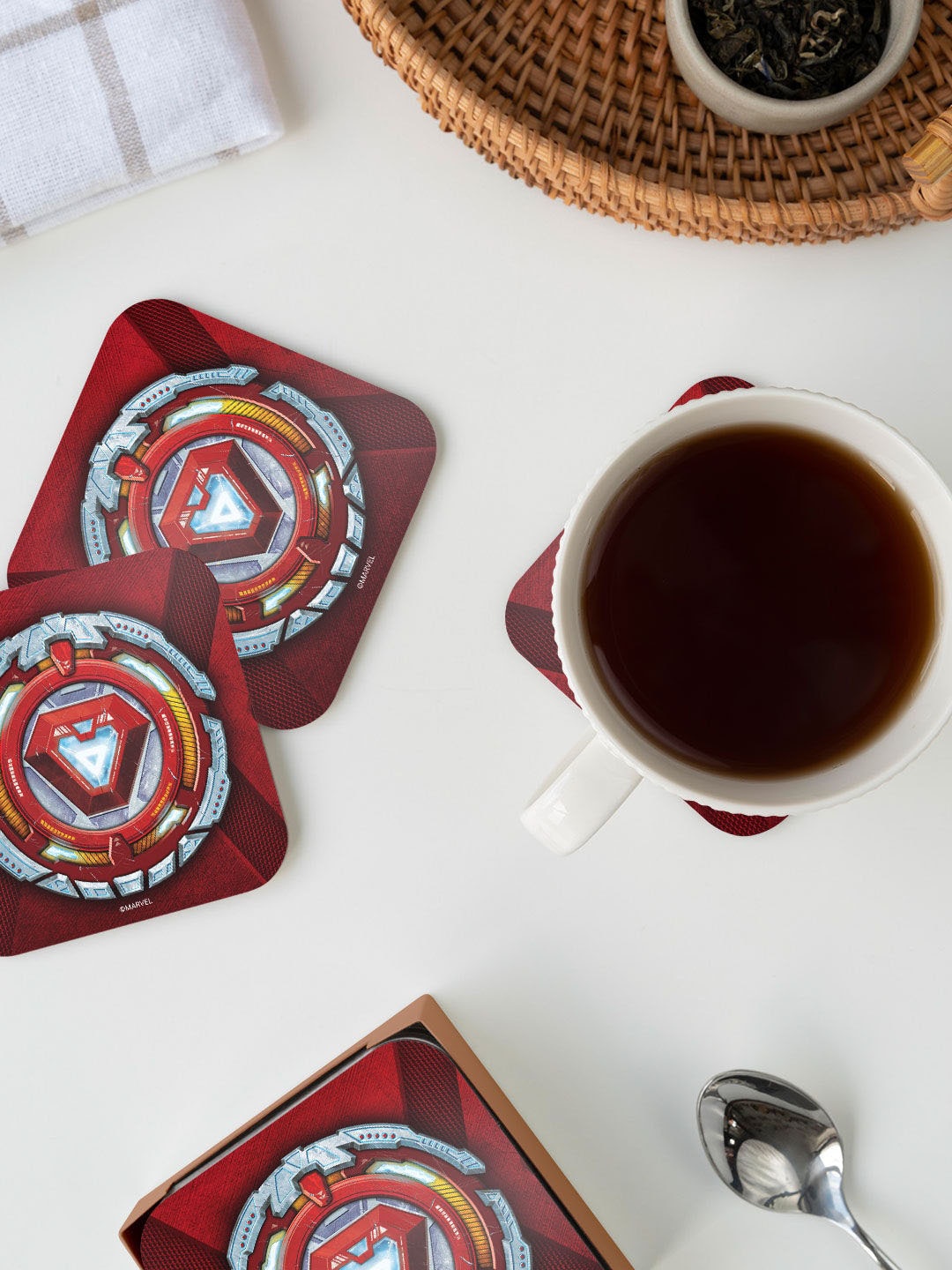 

macmerise Red & Sky Blue Ironman Armor Badge Design Square MDF Wooden Coaster