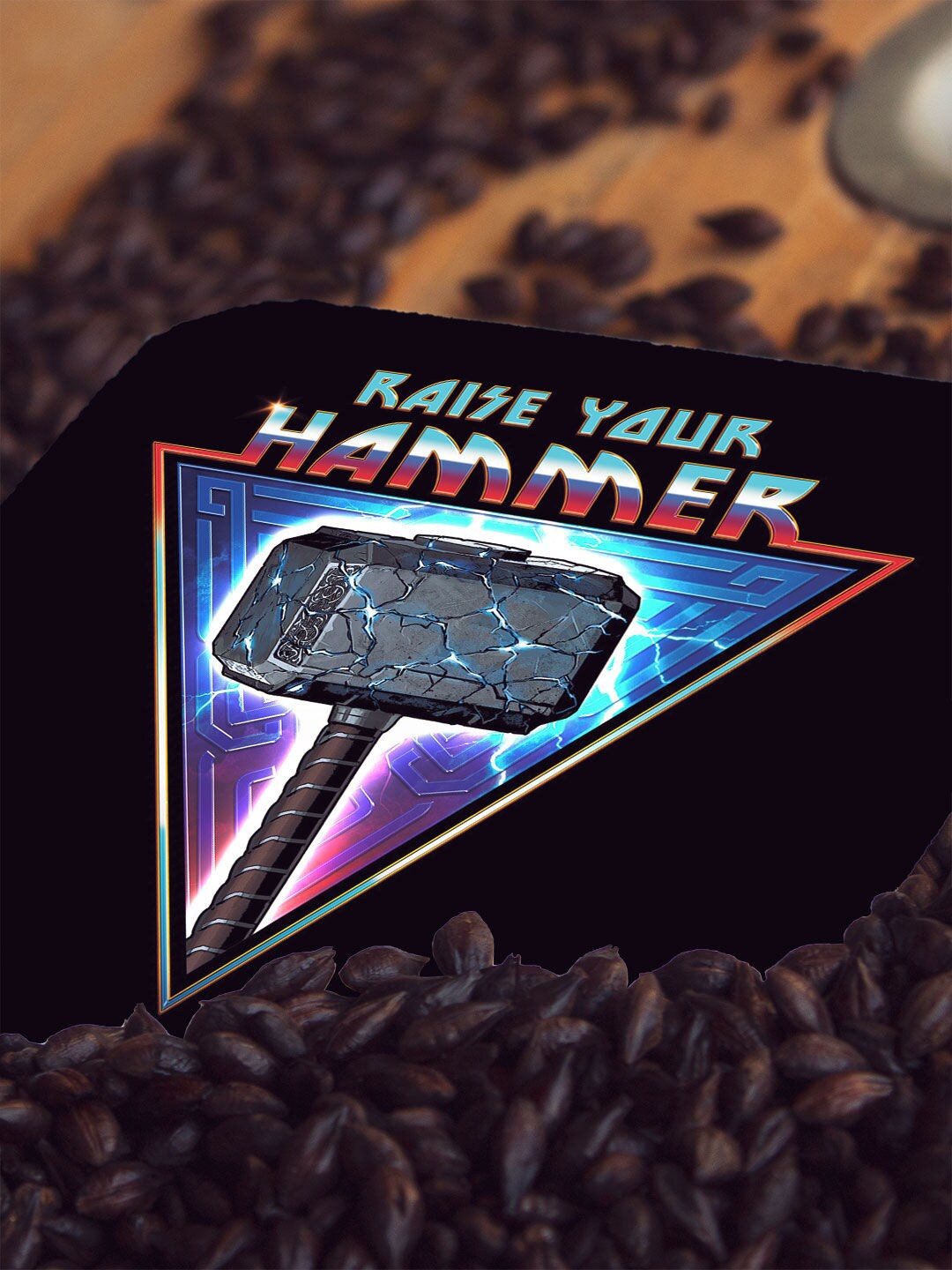

macmerise Black & Blue Mighty Raise your Hammer Design Square MDF Wooden Coaster