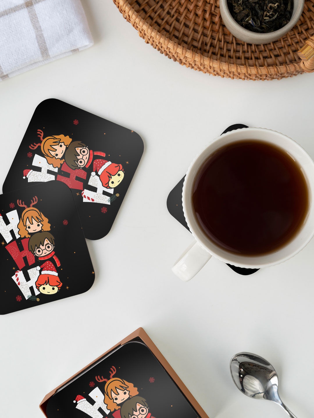 

macmerise Black & Red Christmas Laugh HP Design Square MDF Wooden Coaster