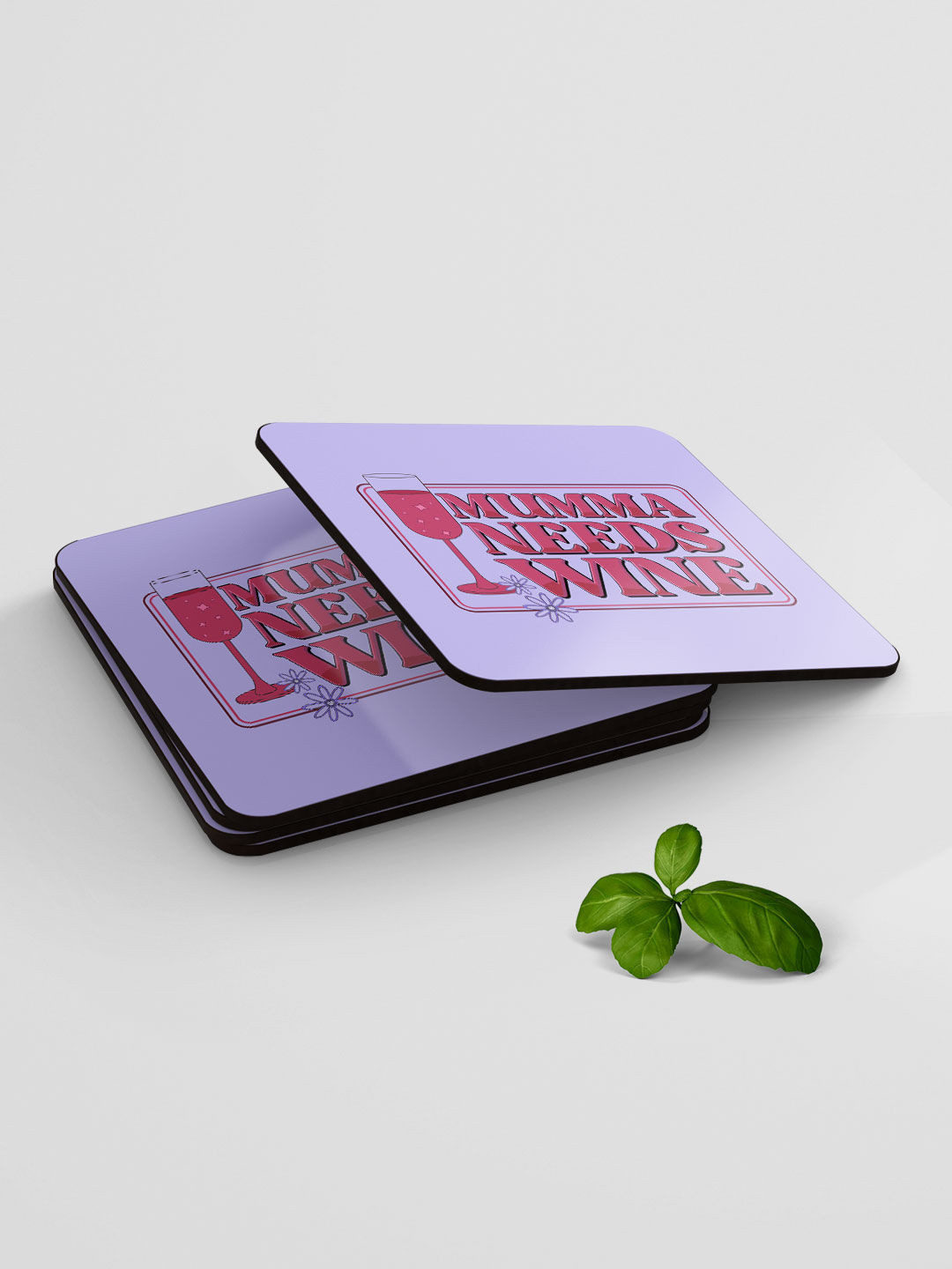 

macmerise Purple & Pink Mum Wine Design Square MDF Wooden Coaster