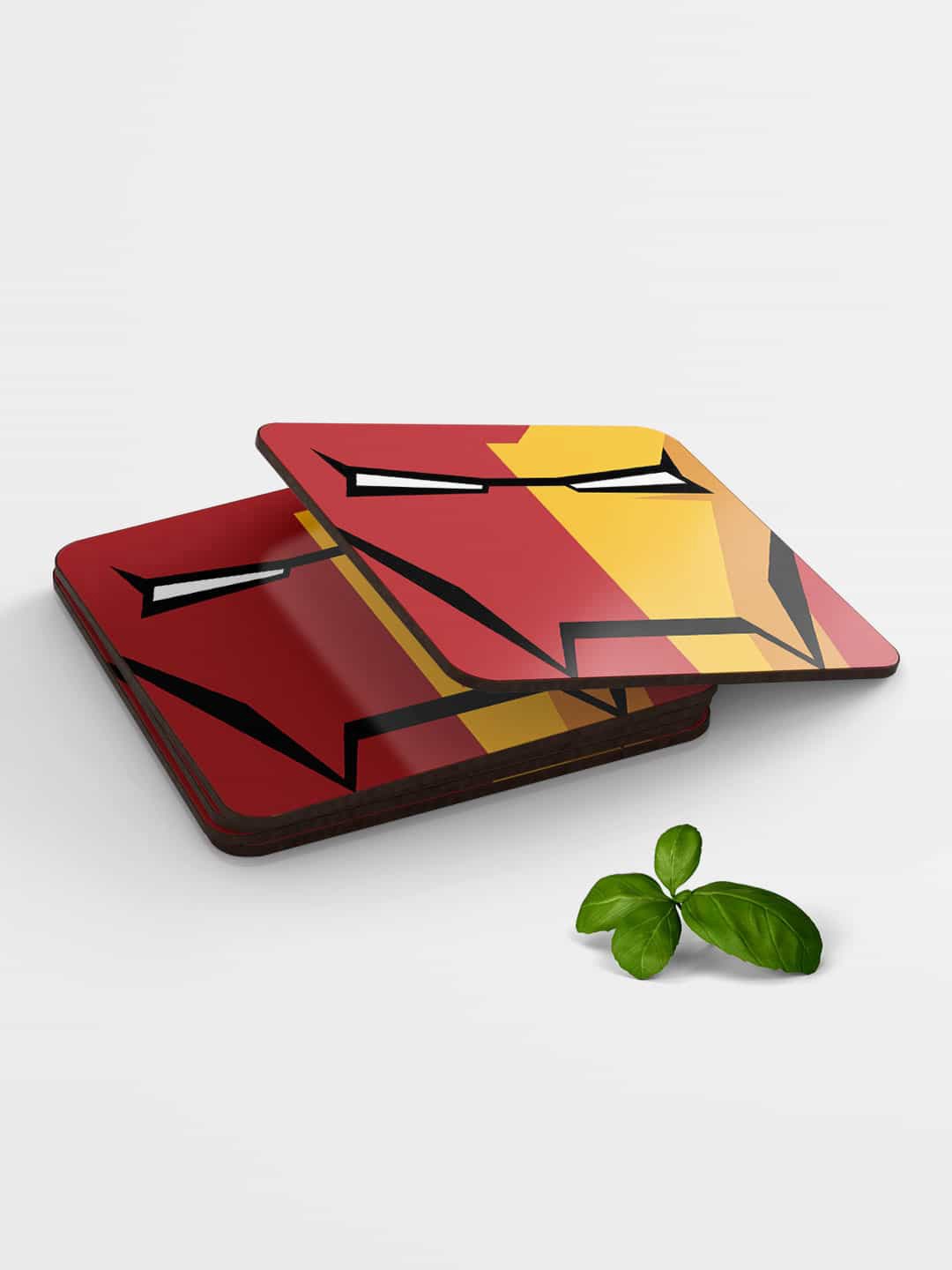 

macmerise Red & Yellow Face Focus Ironman Design Square MDF Wooden Coaster