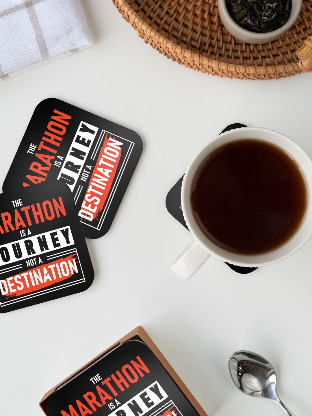 

macmerise Black & Red Marathon Journey Design Square MDF Wooden Coaster
