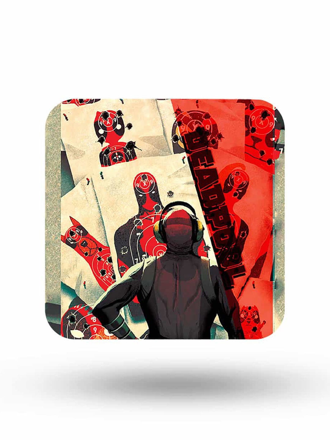 

macmerise Beige & Red Target Deadpool Design Square MDF Wooden Coaster