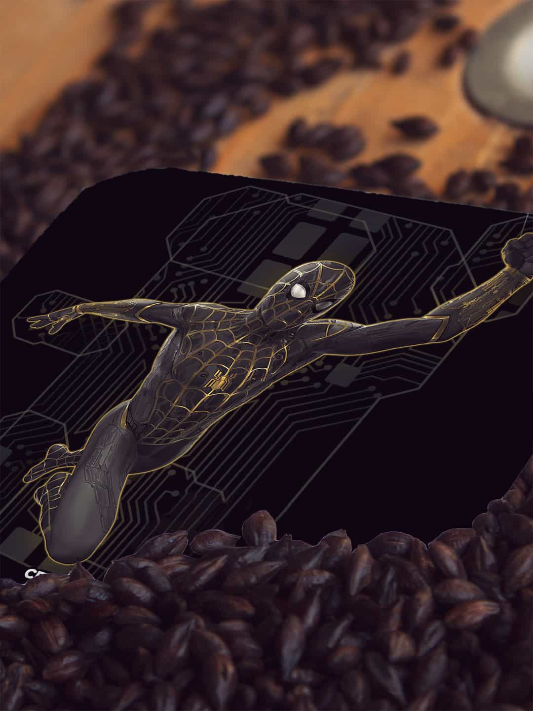 

macmerise Black New Spider Tech Design Square MDF Wooden Coaster