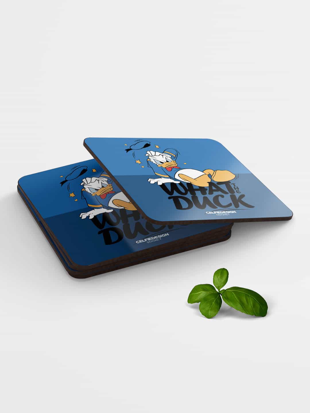 

macmerise Blue & Black What The Duck Design Square MDF Wooden Coaster