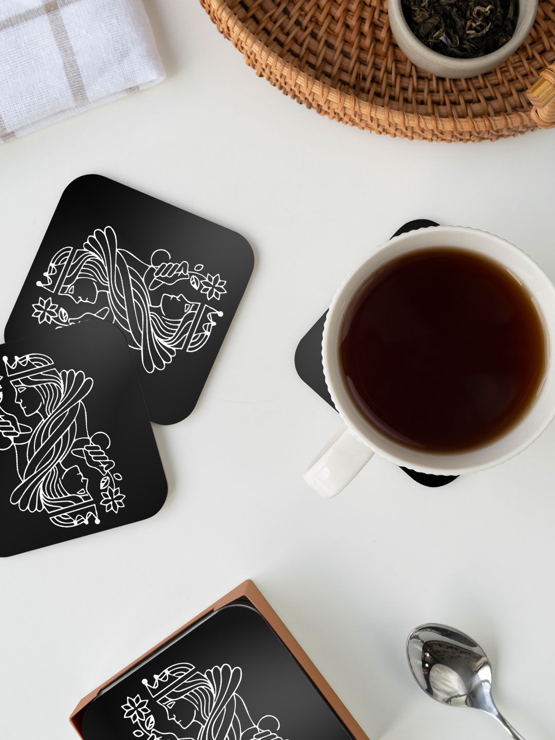 

macmerise Black & White Valentine Queen Design Square MDF Wooden Coaster