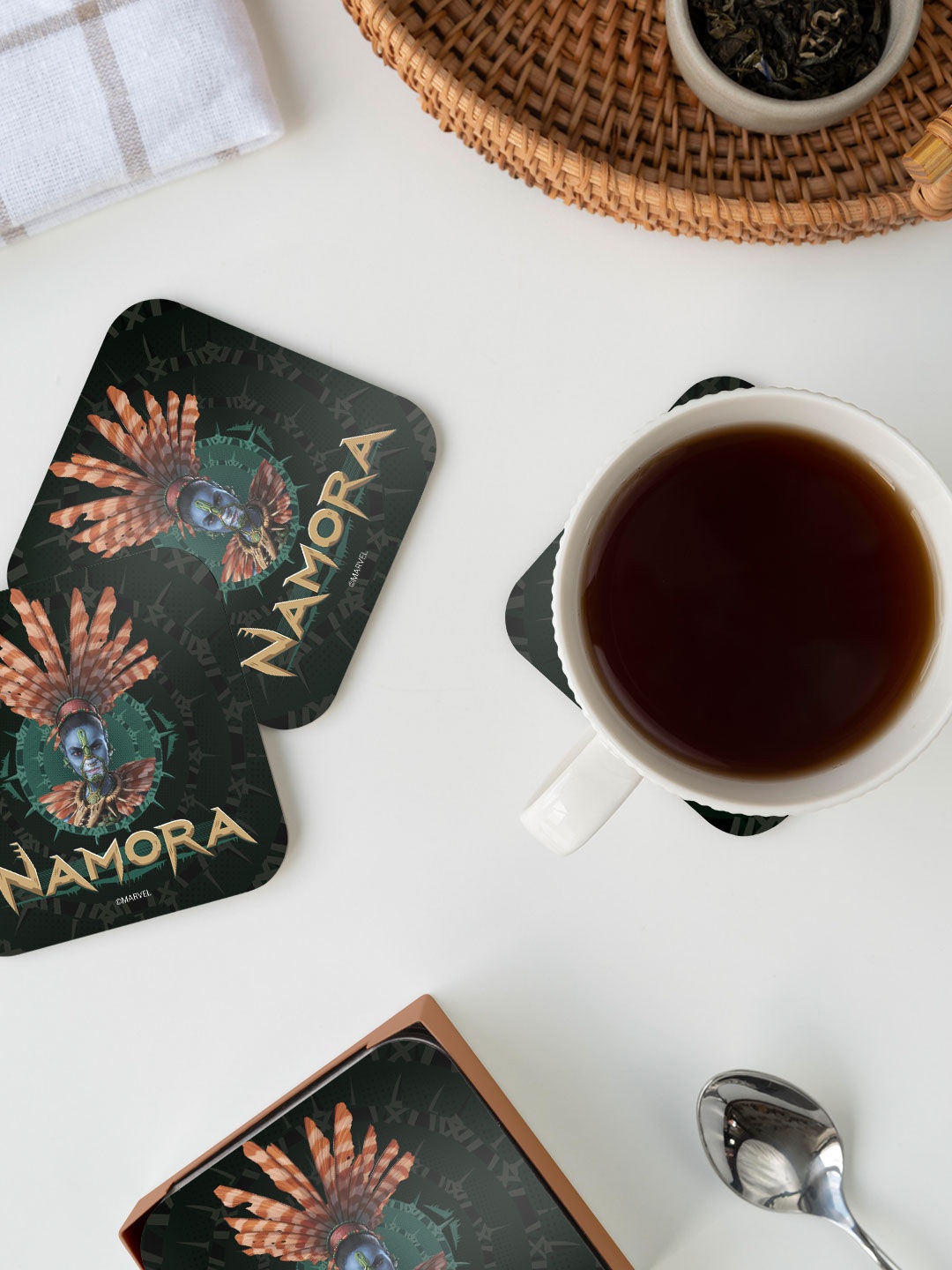 

macmerise Black & Brown Wakanda Forever Namora Face Design Square MDF Wooden Coaster
