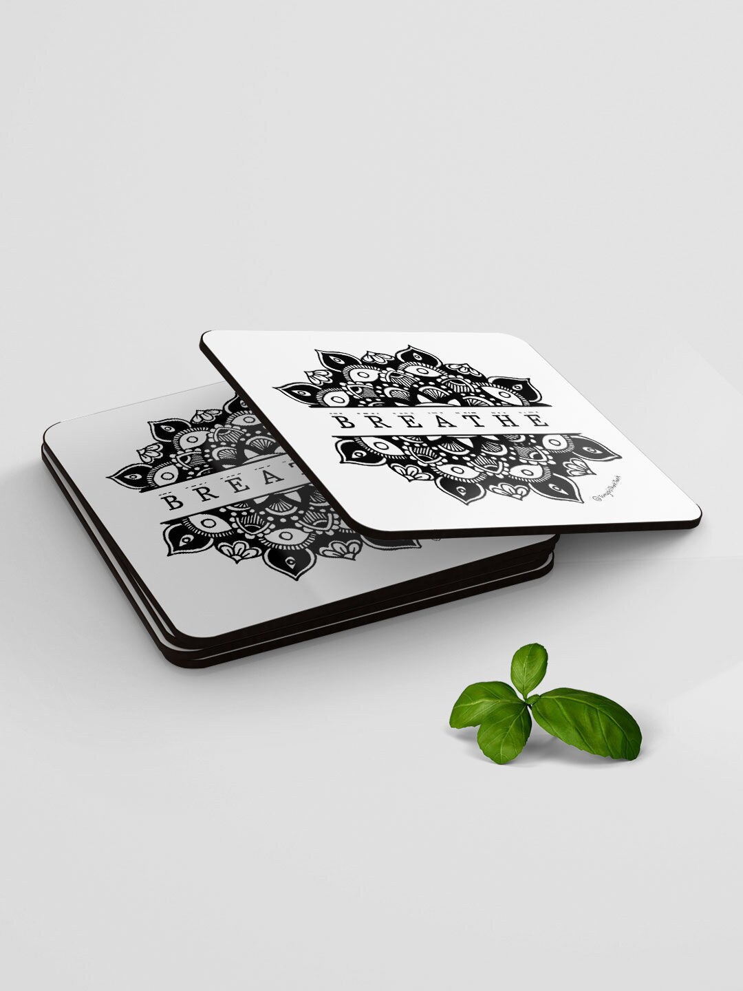 

macmerise White & Black Breathe Design Square MDF Wooden Coaster