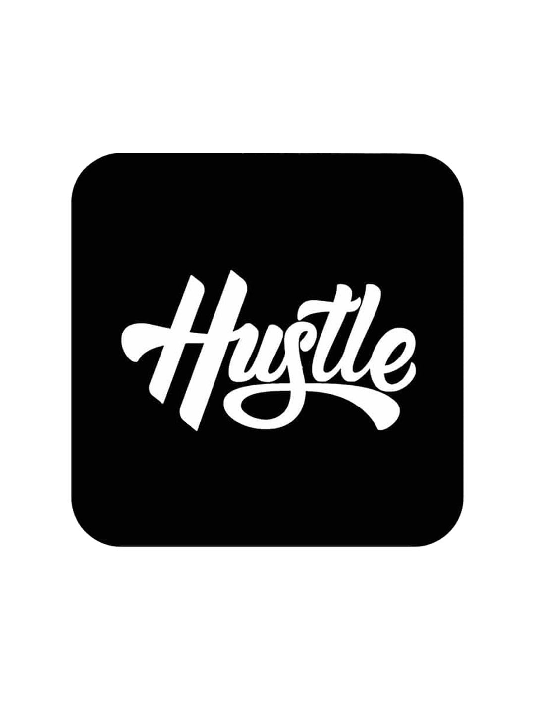 

macmerise Black & White Hustle Black Design Square MDF Wooden Coaster