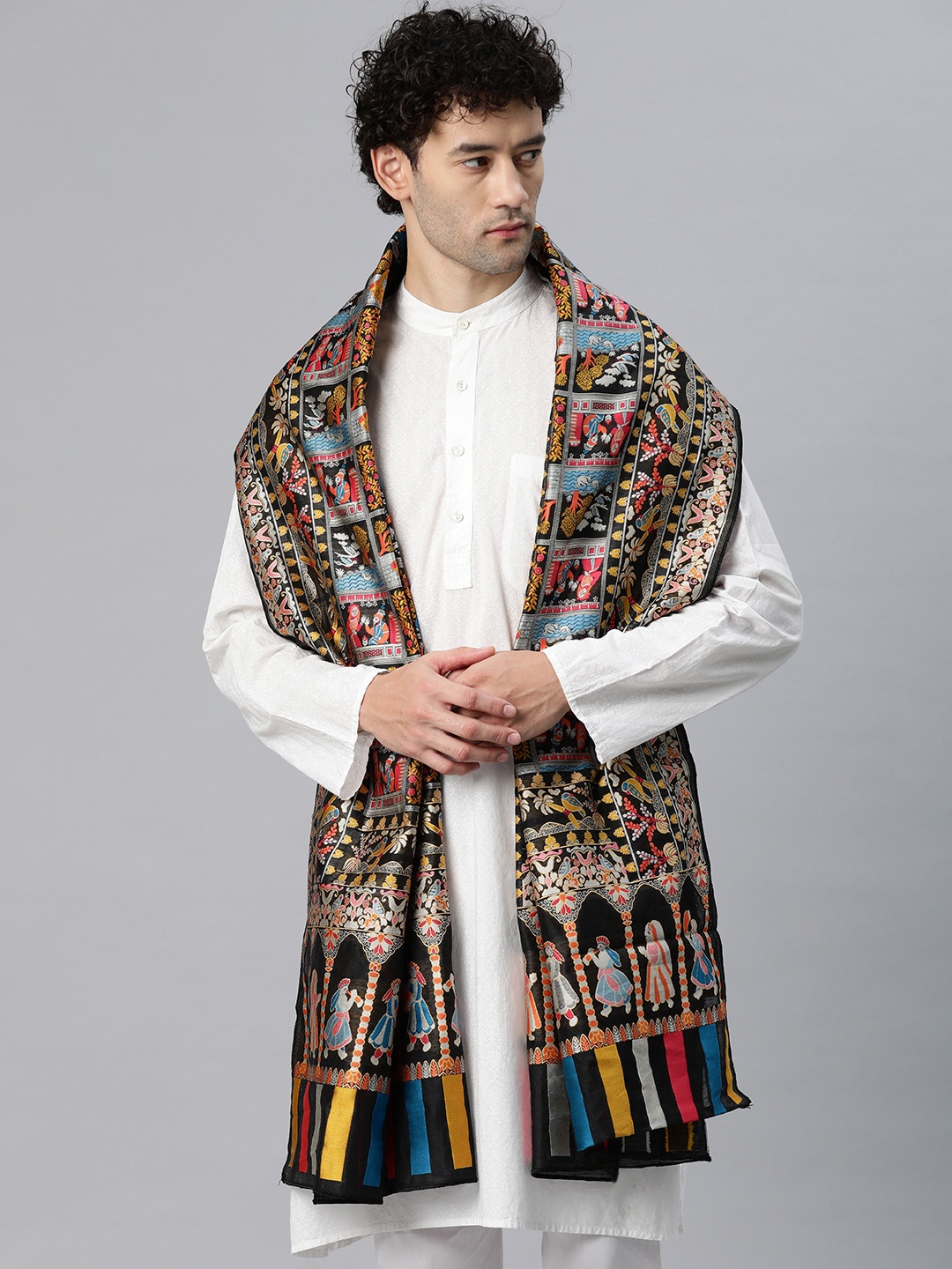 

Silk Land Men Ethnic Motifs Embroidered Kalamkari Dupatta, Multi