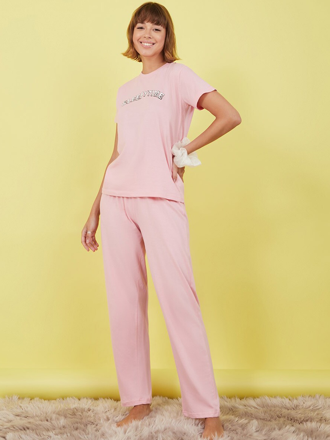 

Styli Typography Printed Pure Cotton Night Suit, Pink