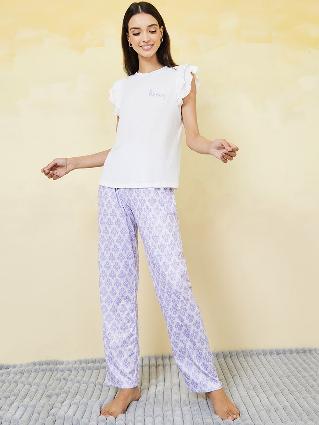 

Styli Ethnic Motifs Printed Night Suit, Purple