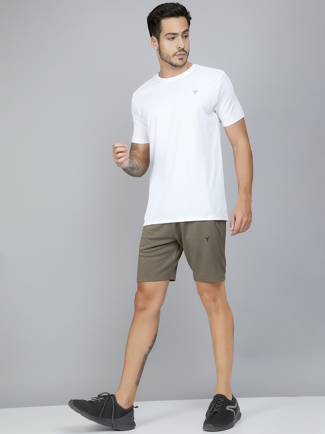 Technosport Men Slim Fit Antimicrobial Training or Gym Sports Shorts, Taupe