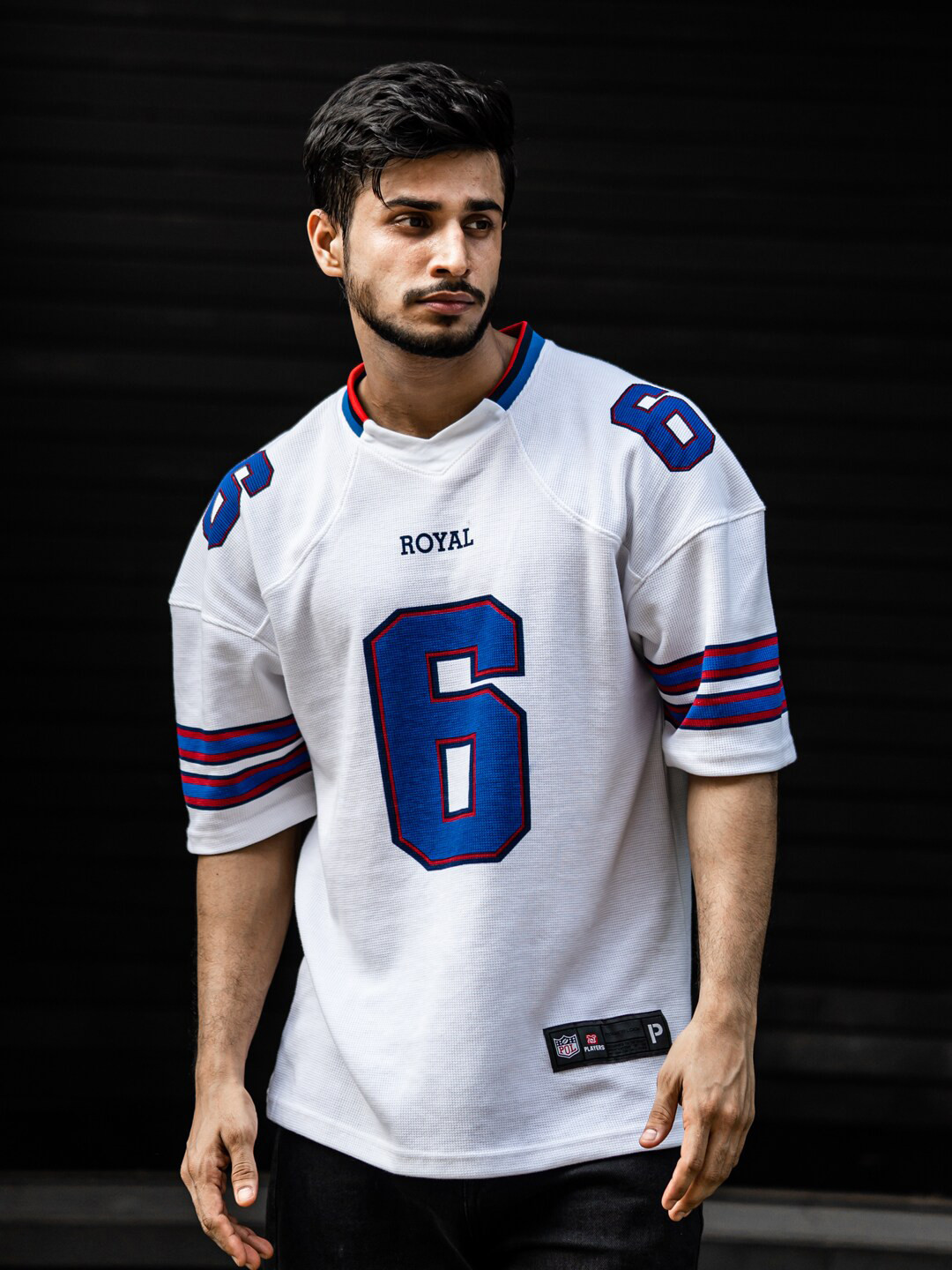 

Powerlook Dry Fit White Varsity Striped Raglan Sleeves Oversized T-shirt