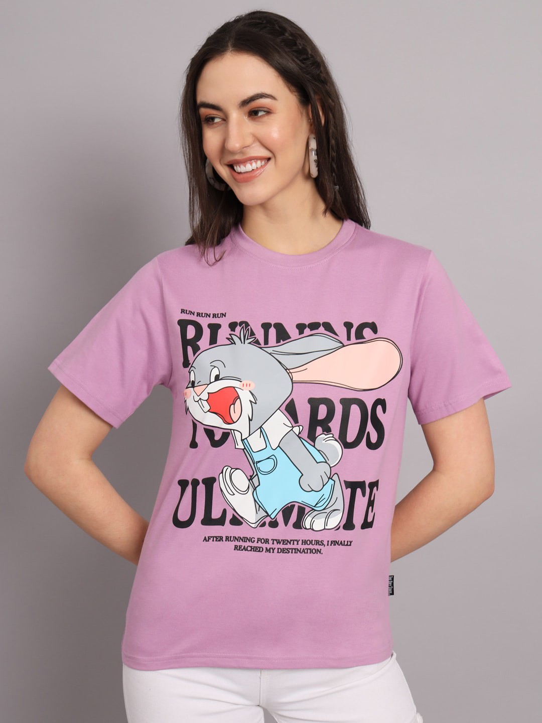 

The Dry State Women Printed Cotton Loose T-shirt, Lavender