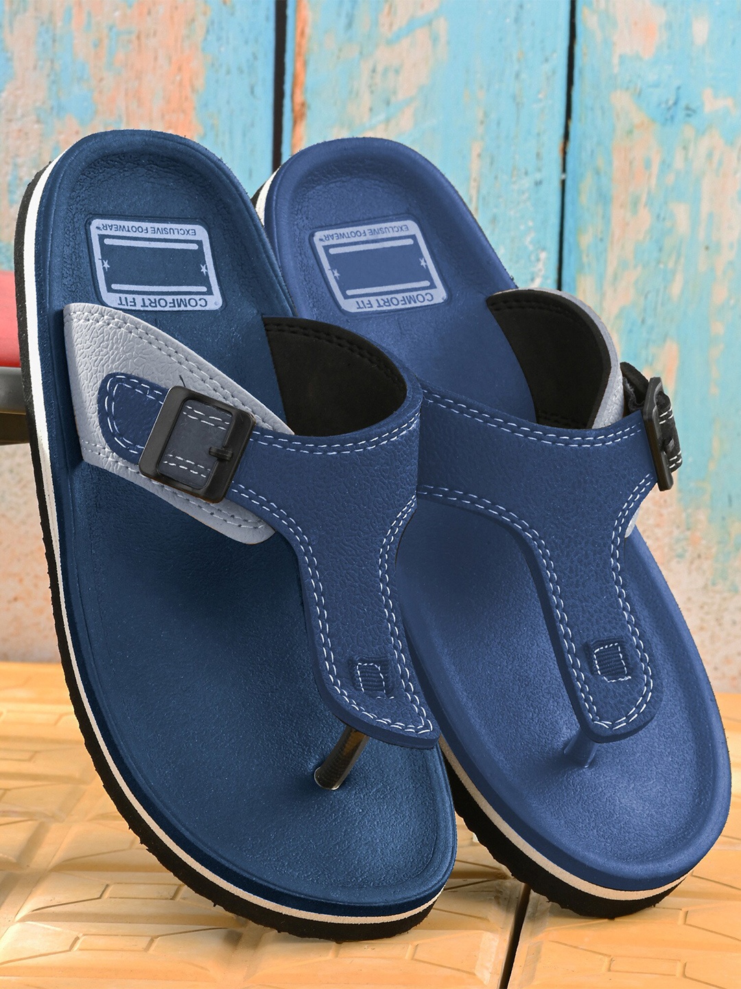 

BIRDE Men Textured Thong Flip-Flops, Navy blue