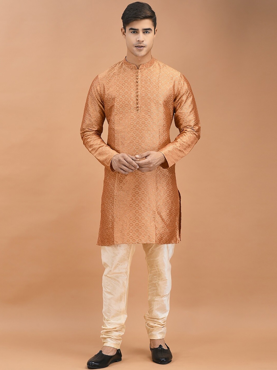 

DEYANN Woven Design Regular Kurta With Churidar, Brown