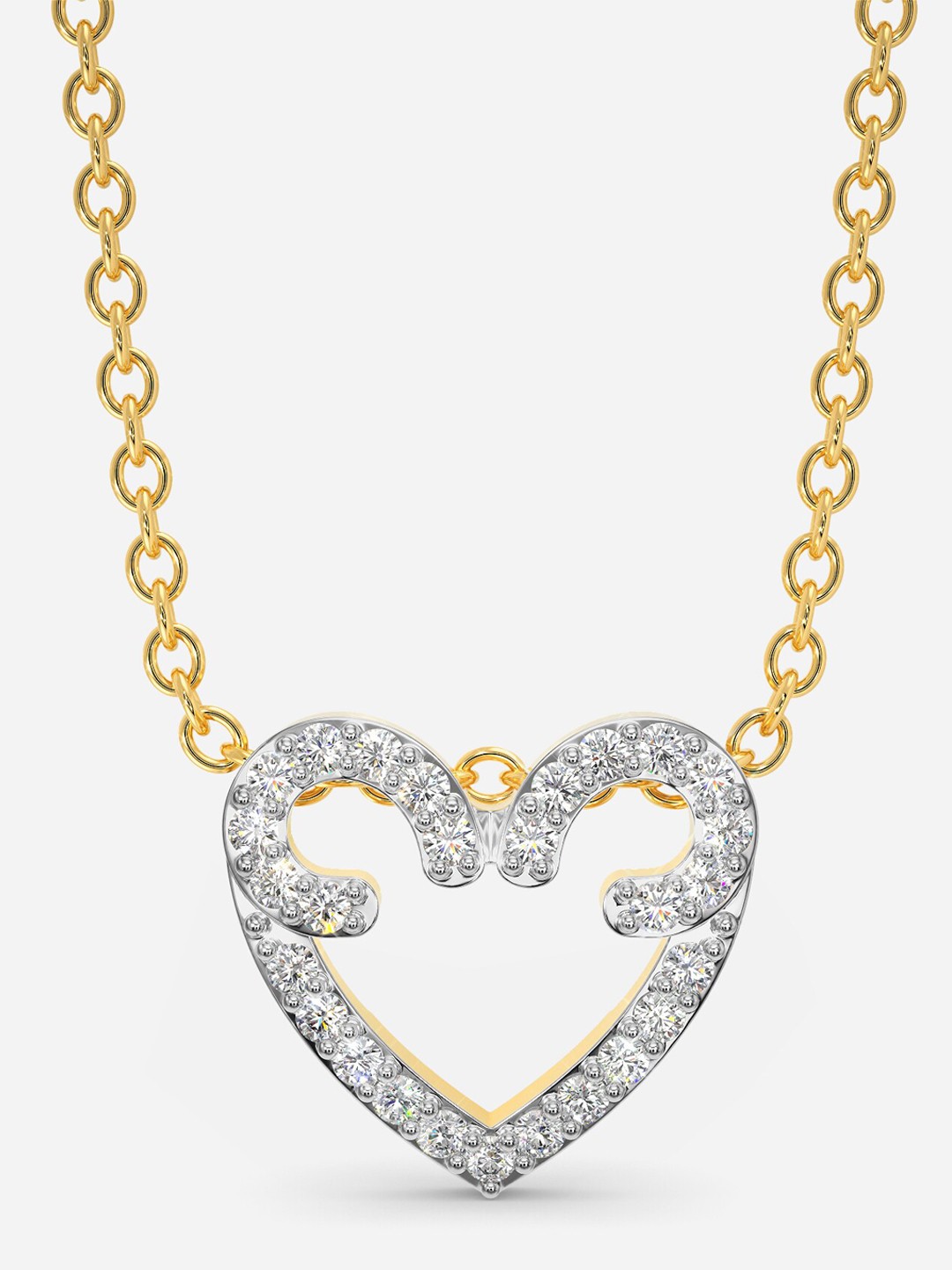 

MELORRA Enchanted Kiss Rhodium-Plated 18KT Diamond-Studded Pendant-1.38gm, Gold