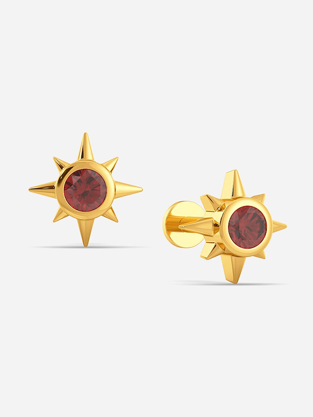

MELORRA Radiant Sun 18KT Gold Garnet Gemstone Stud Earring-1.67gm