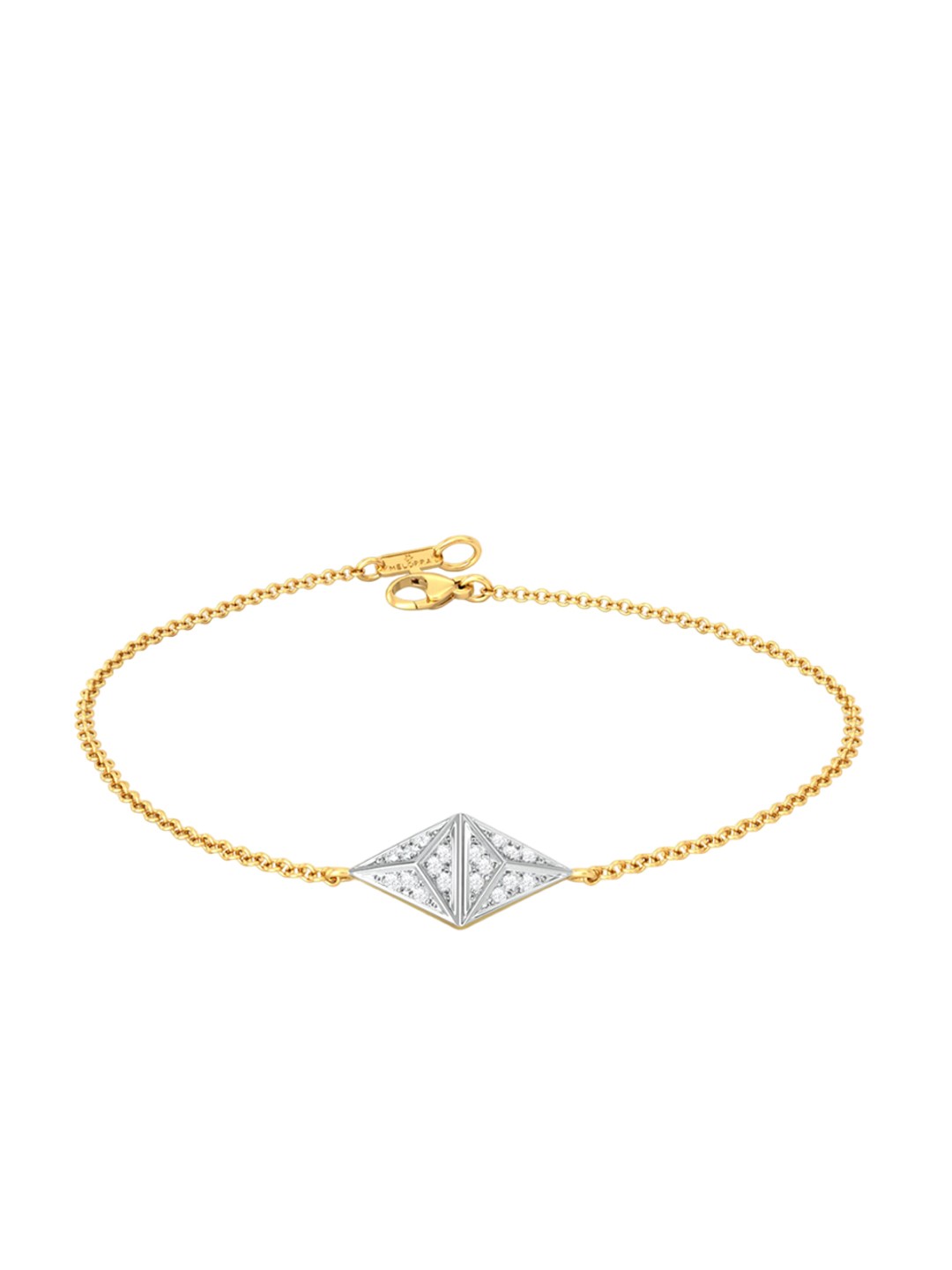 

MELORRA Spangle Triangle Rhodium Plated 18KT Gold Diamond Bracelet-2.65gm