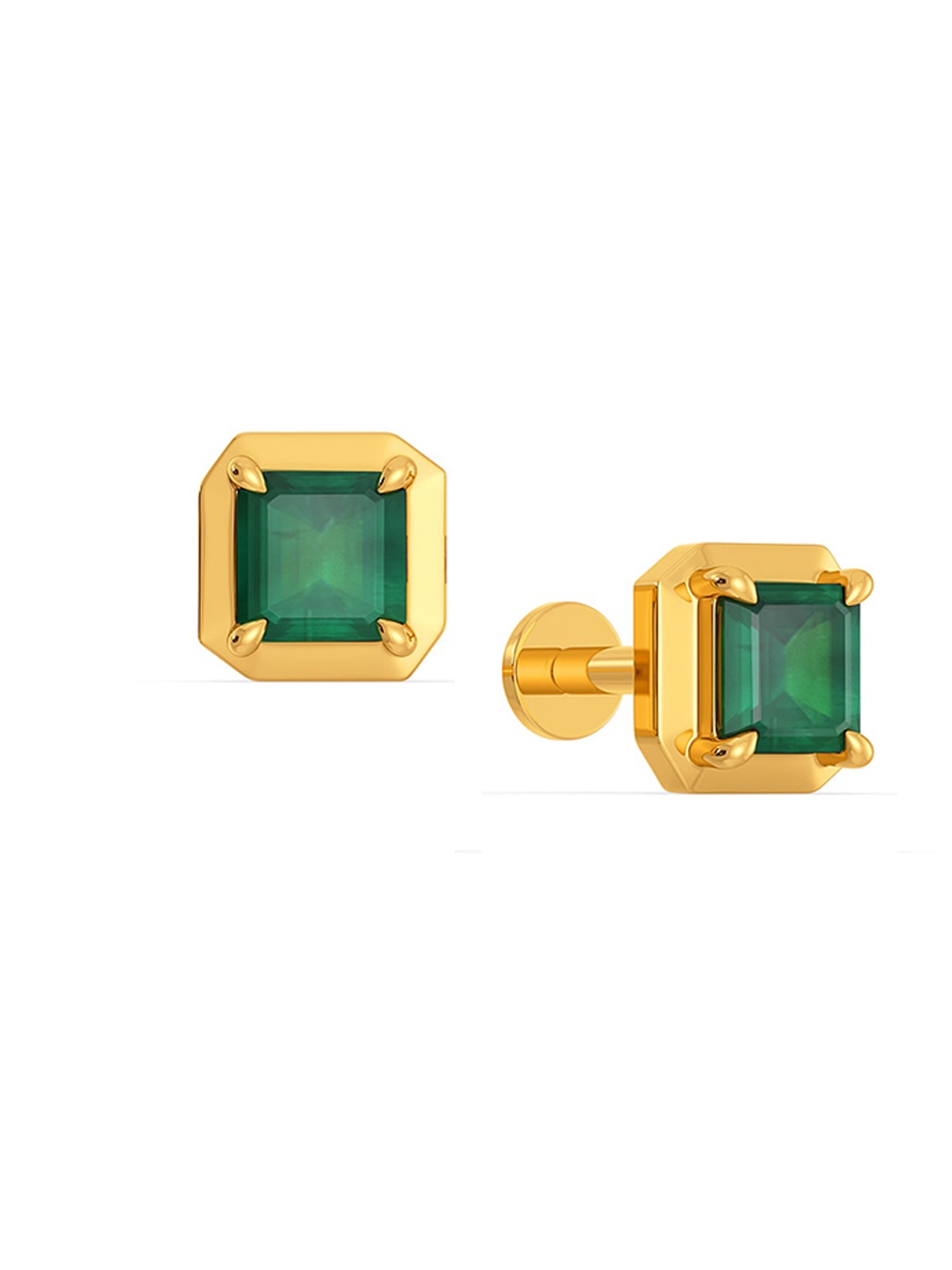 

MELORRA Beryl Squares 18KT Gold Emerald Stud Earrings-1.69gm