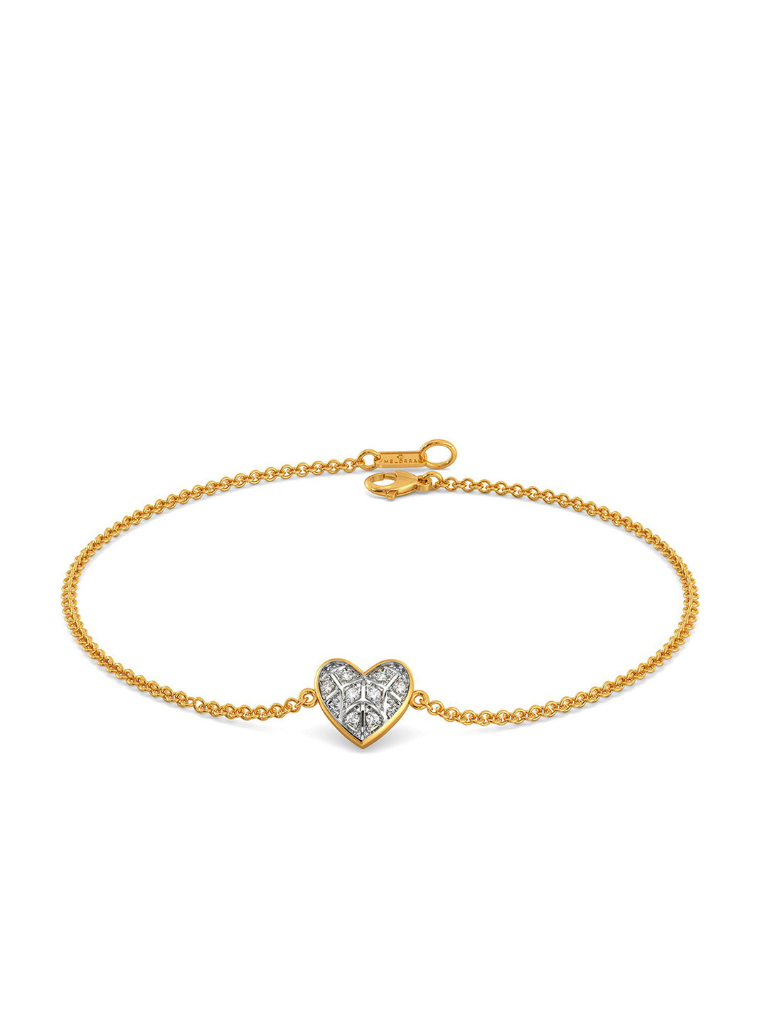 

MELORRA Tartan Heart Rhodium Plated 18KT Gold Diamond Bracelet-2.65gm