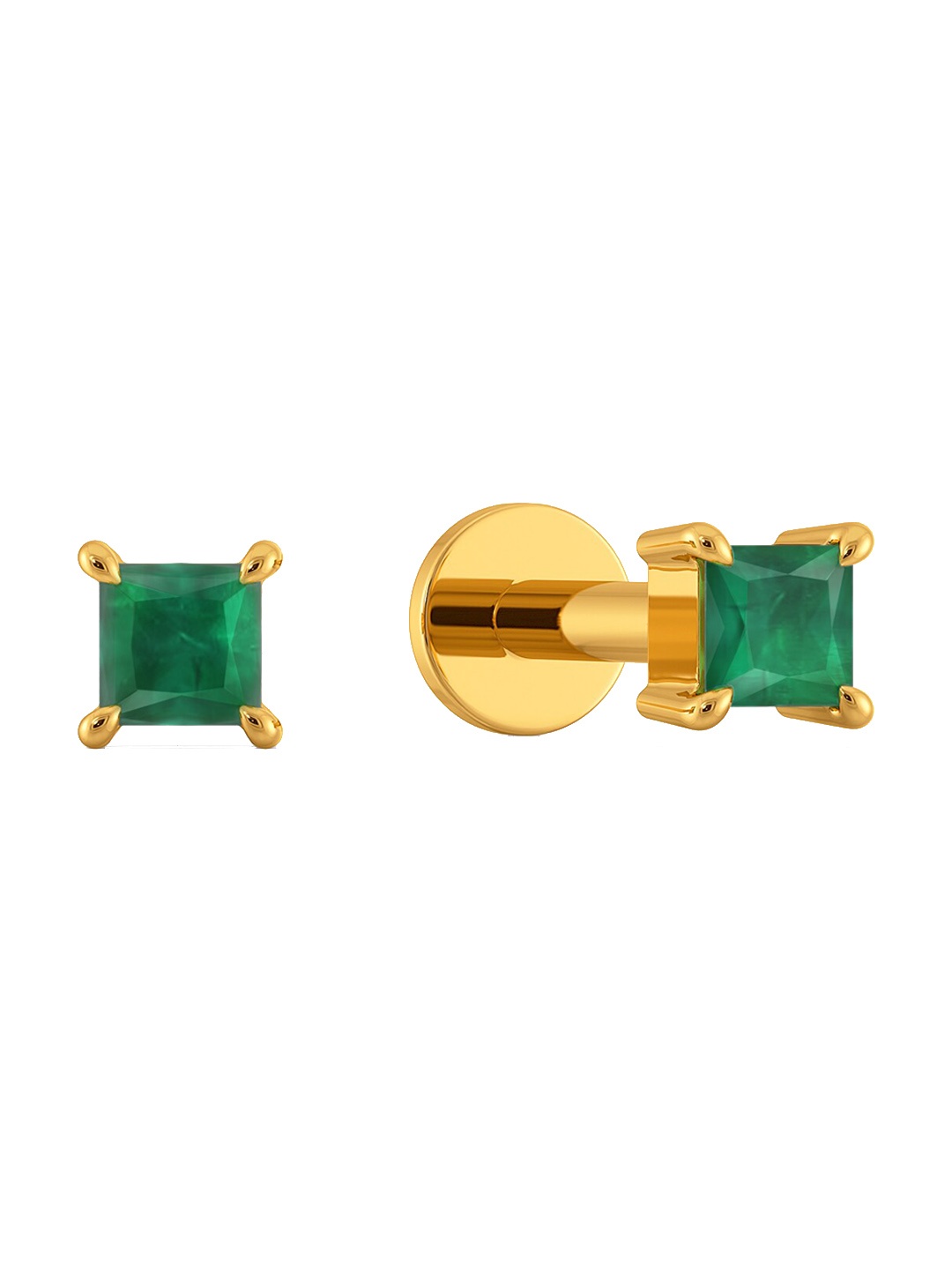 

MELORRA Green Sparkles 18KT Gold Emerald Stud Earrings-0.66gm