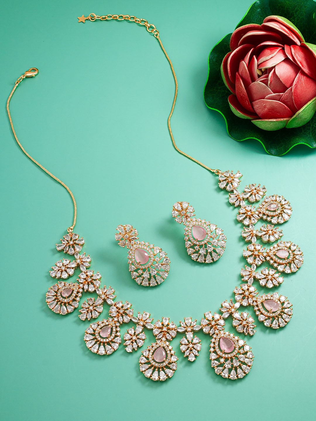 

aadita Gold-Plated Stone-Studded Jewellery Set