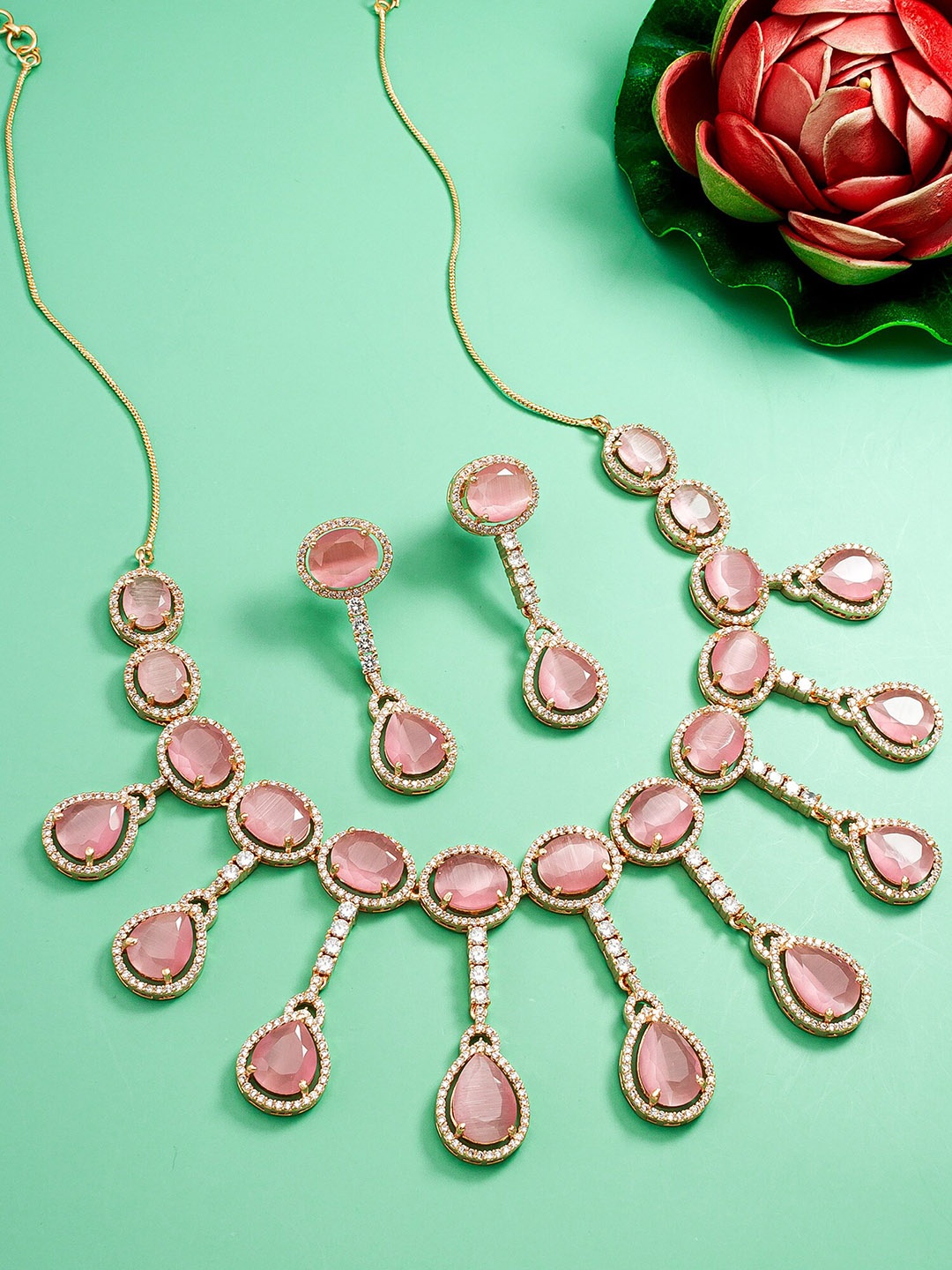 

aadita Rose Gold-Plated Stone-Studded Jewellery Set