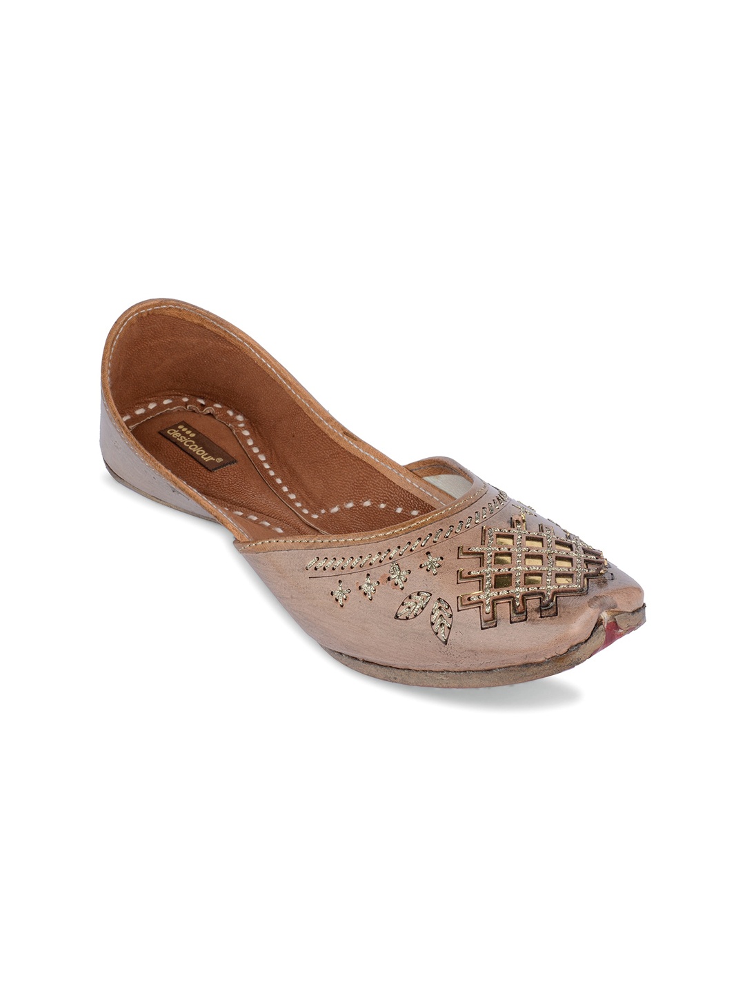 

DESI COLOUR Embroidered Laser Cuts Leather Ethnic Mojaris, Nude