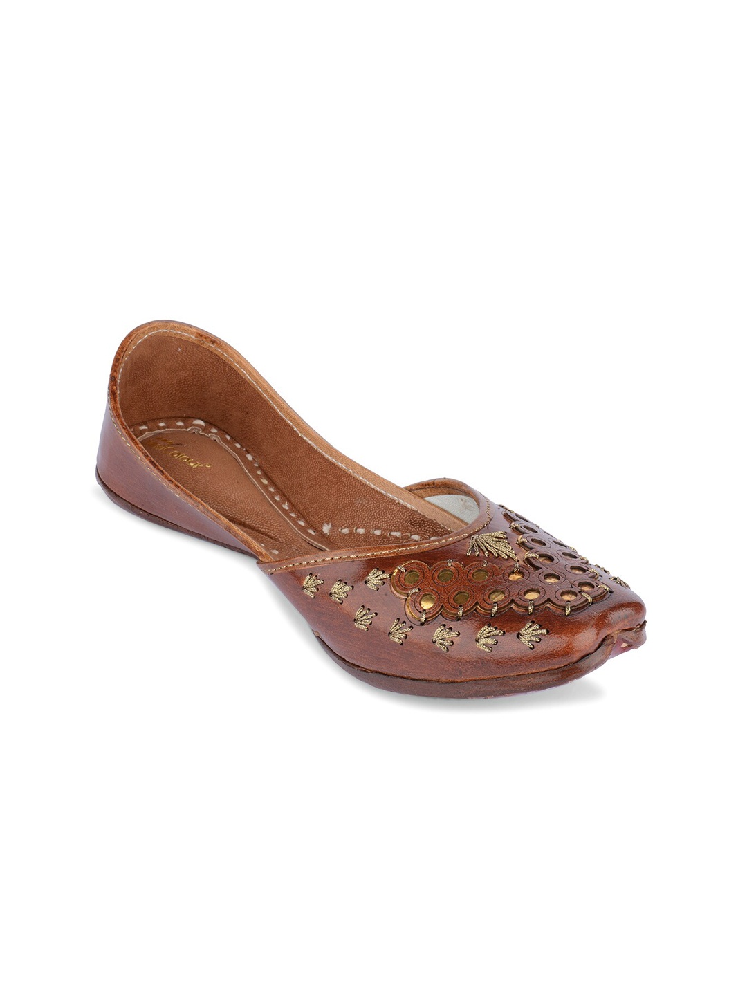 

DESI COLOUR Embroidered Leather Ethnic Mojaris, Brown