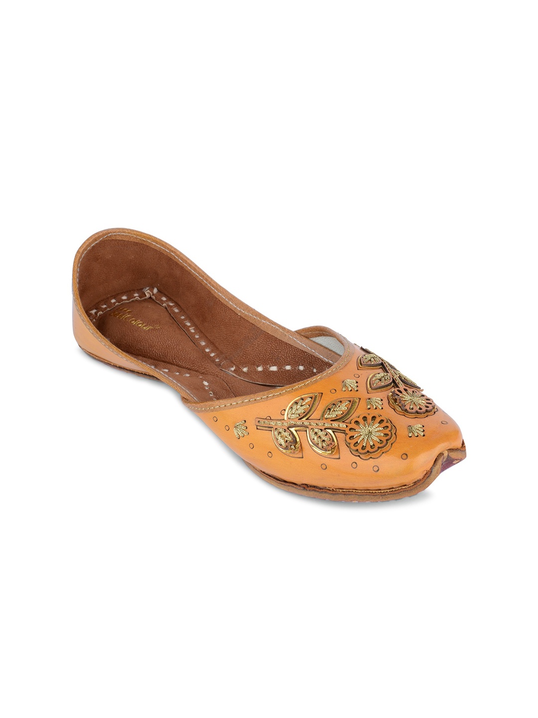 

DESI COLOUR Embroidered Leather Ethnic Mojaris, Tan