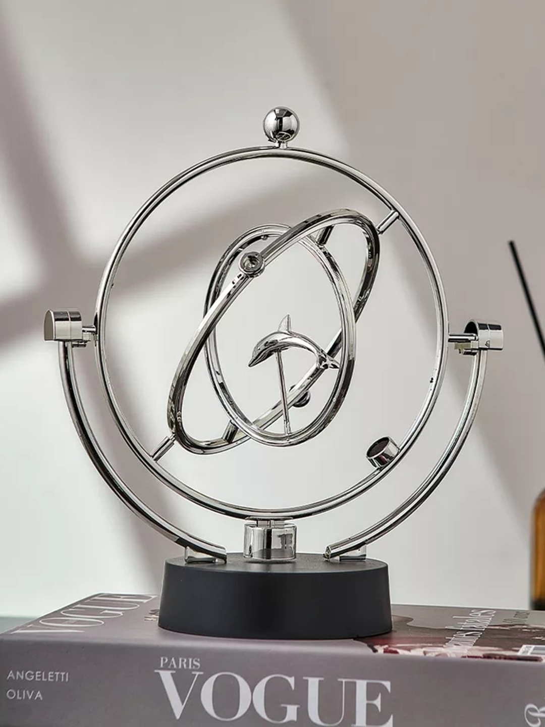 

CHOCOZONE Silver Toned & Black Kinetic Perpetual Motion Toy Newton Pendulum Showpiece