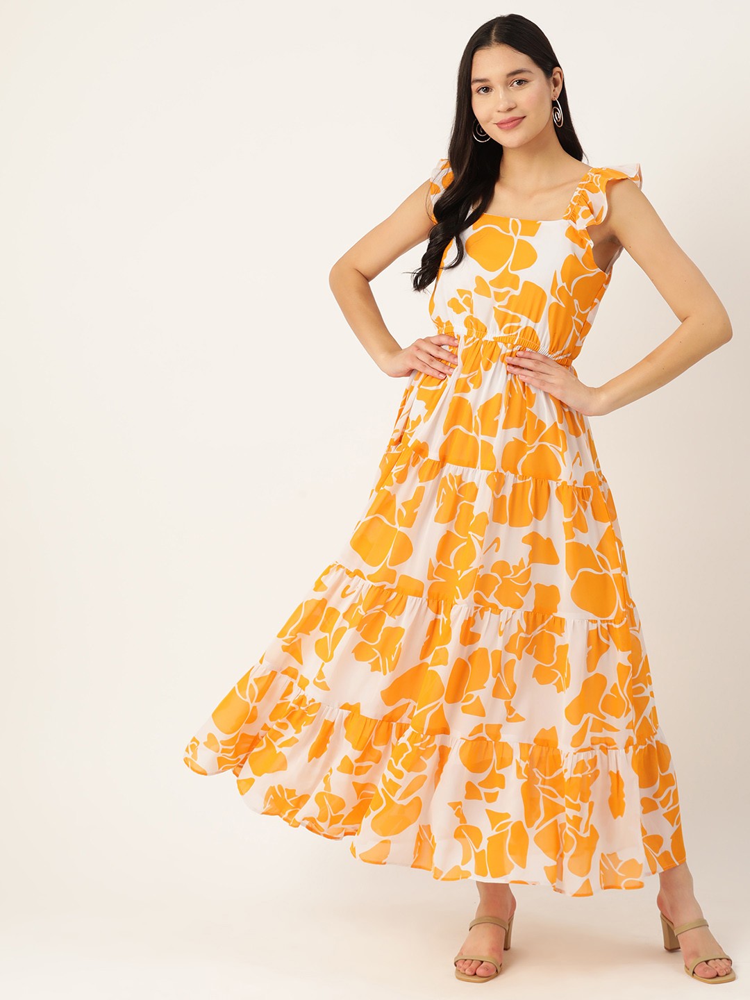 

Deewa Floral Print Georgette Fit & Flare Maxi Dress, Yellow